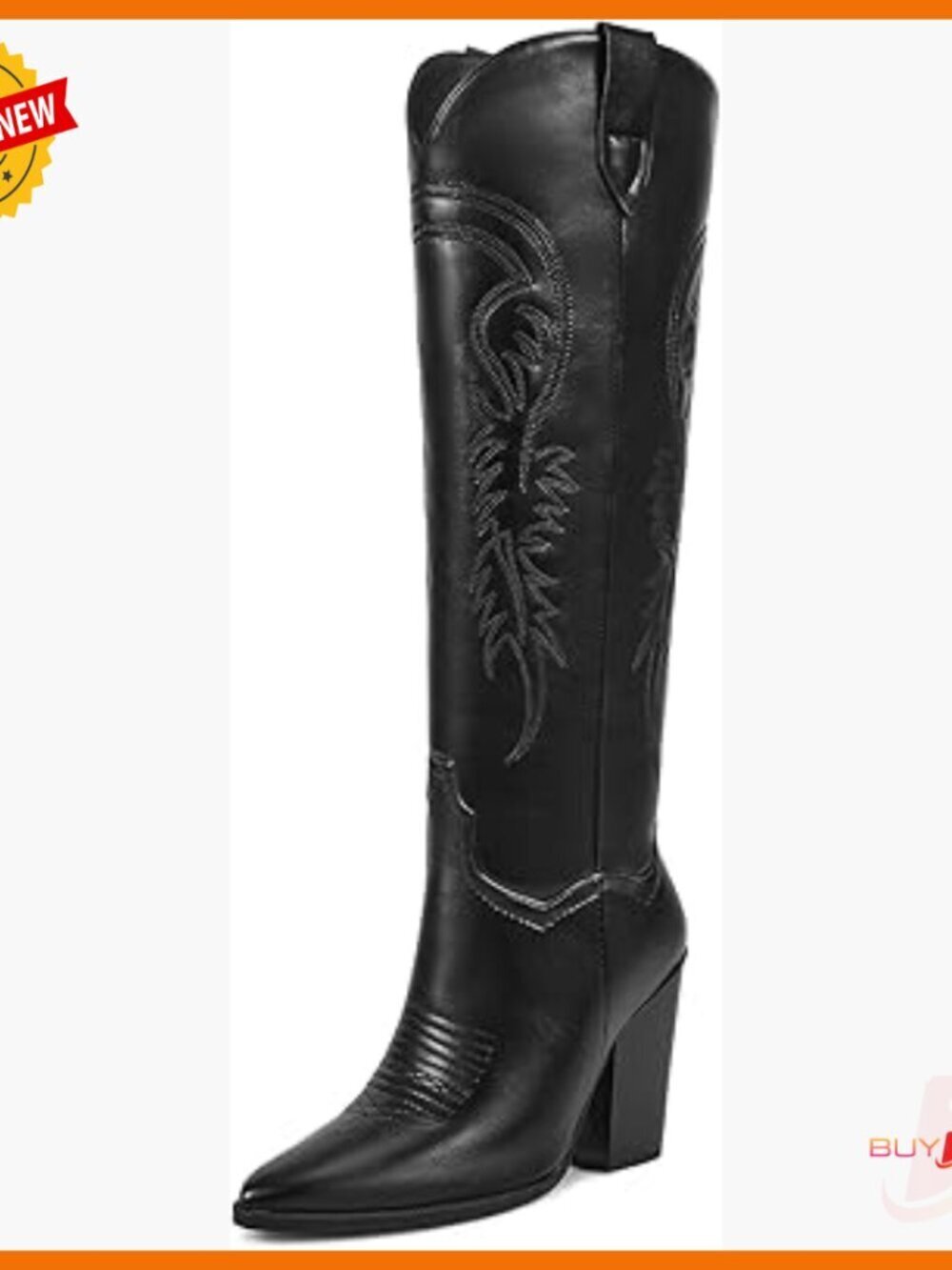 Women's Knee High Cowboy Boots, Embroidered Chunky Heel Pull On Western